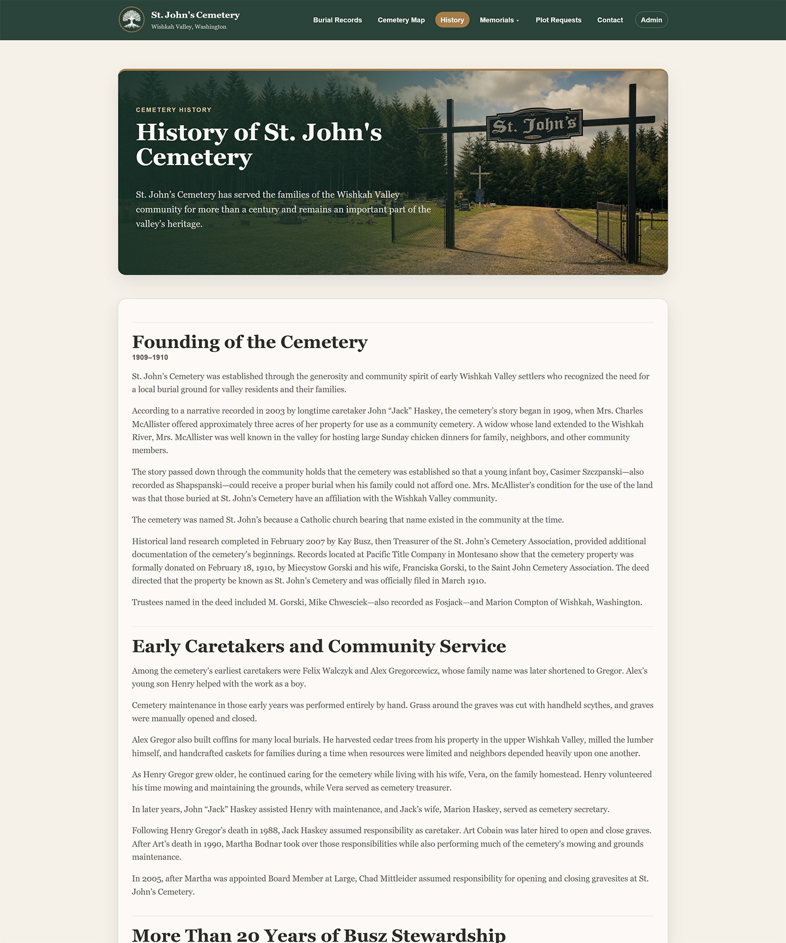 St. John's Cemetery history page