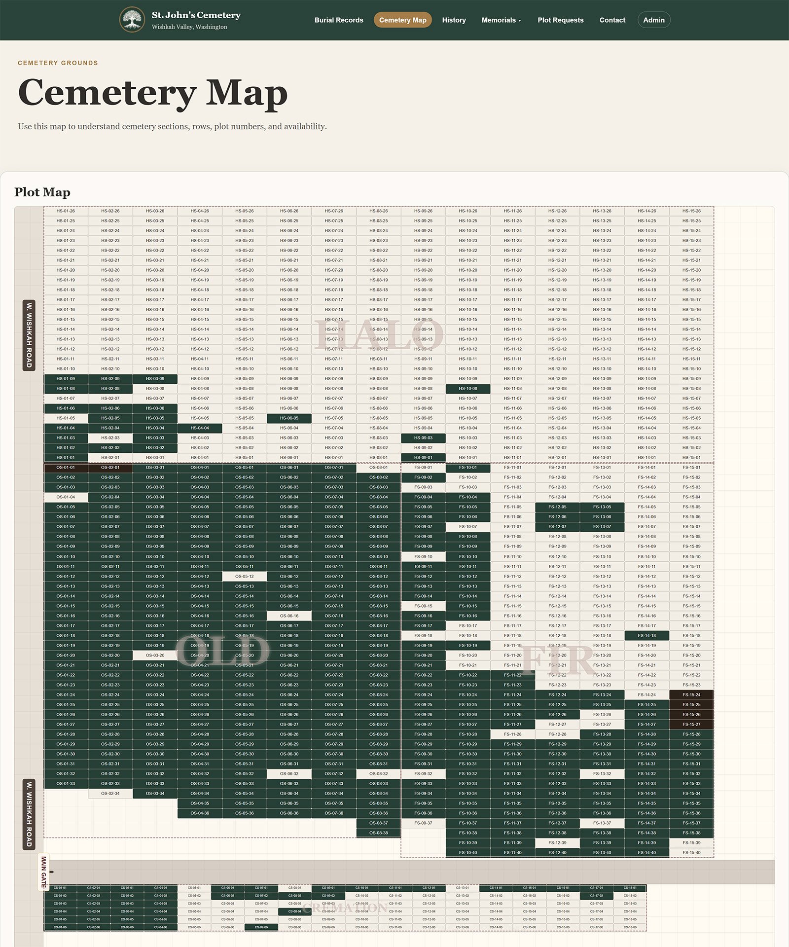 St. John's Cemetery map page